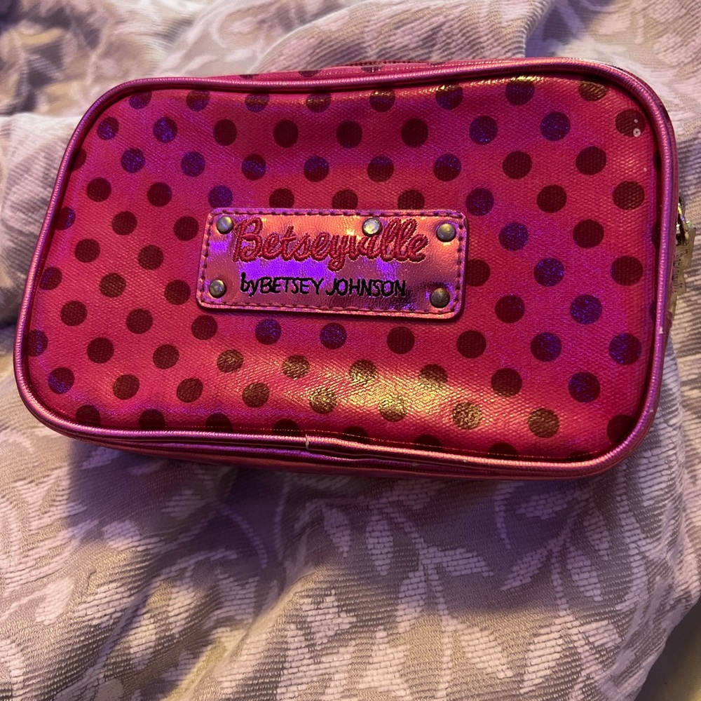 Betsey Johnson Pink Polka Dot Cosmetic Bag
